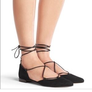 Stuart Weitzman Black Gilligan Suede Lace Up
Pointed Toe Flats